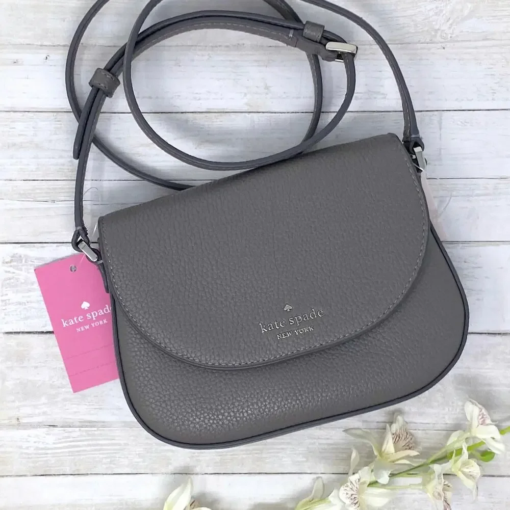 Kate Spade Leila Mini Flap Crossbody Purse in Hare Gray Leather wlr00396